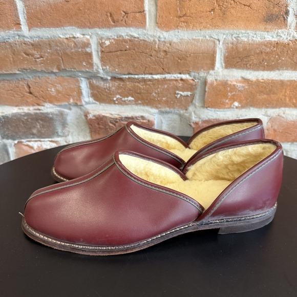 O\'Sullivans Vintage Loafer‎ Slipper Wine Split Toe Leather Shearling Mens Sz 8 main image 4